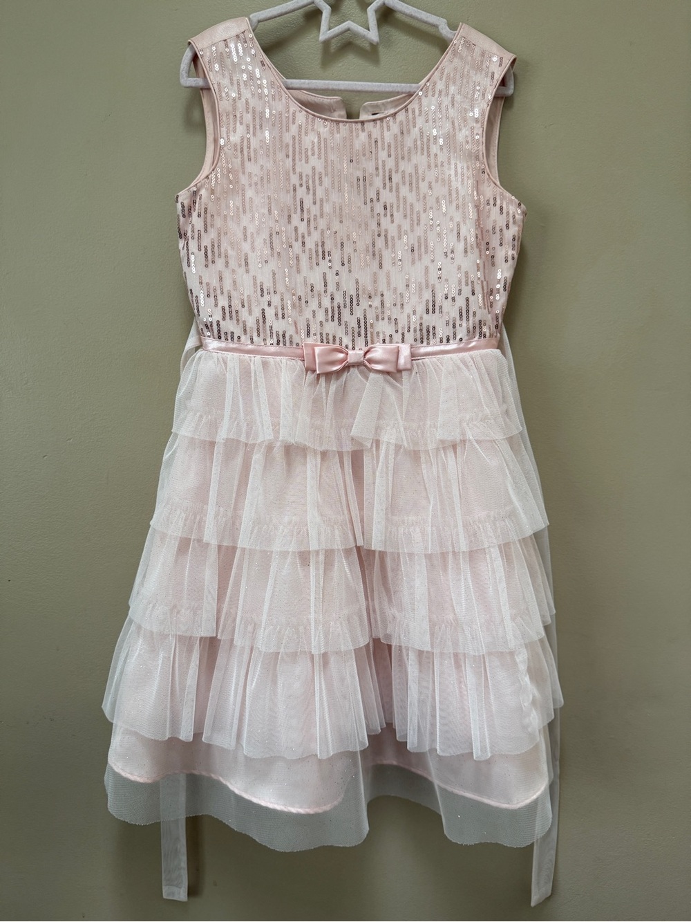 Jona Michelle Light Pink Sequin & Tiered Tulle Dress